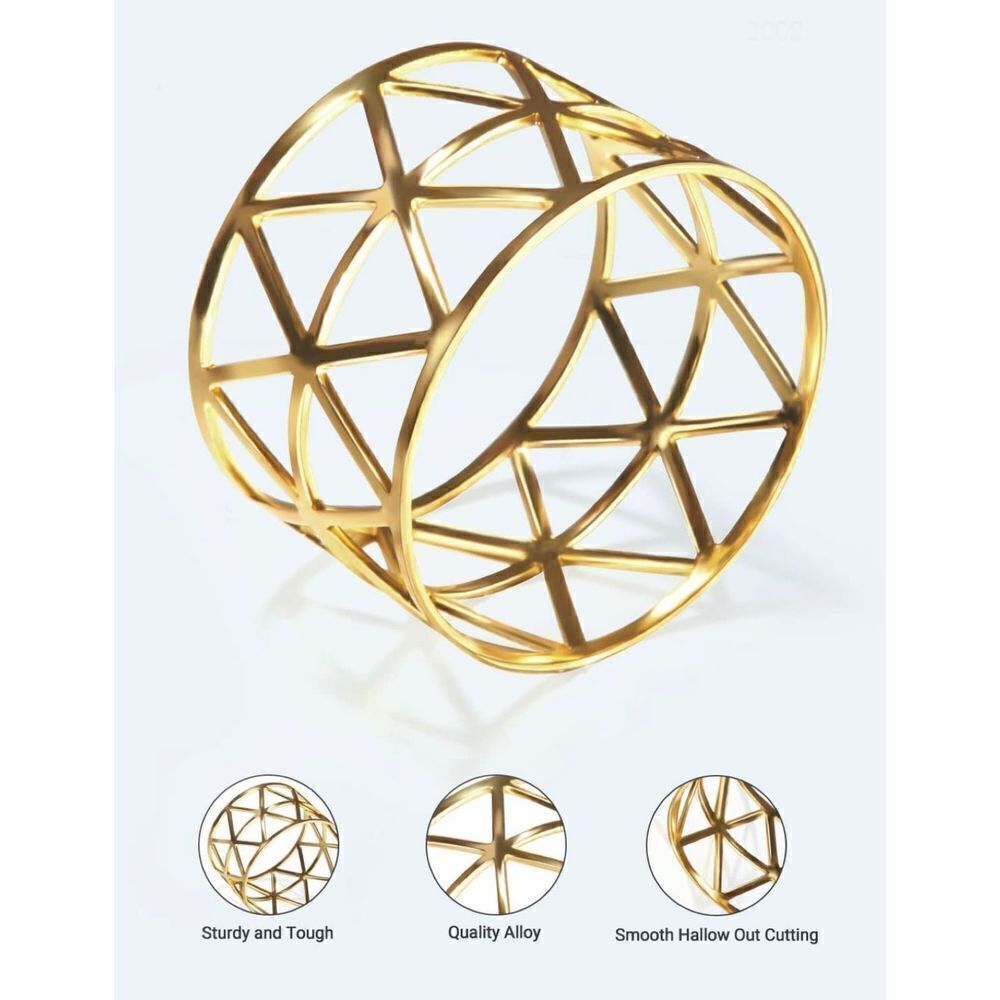 12 Pack Napkin Rings Holders Gold Color Hollow Design Décor Dinner Party - Picture 6 of 7